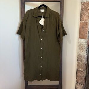 Honest Cotton Olive Green Button-Up Shirt Dress